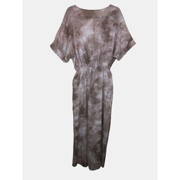 Bucketlist Tie-Waist Jumpsuit Women's Large Short Sleeve Taupe Tie Dye Wide Leg - Picture 4 of 16